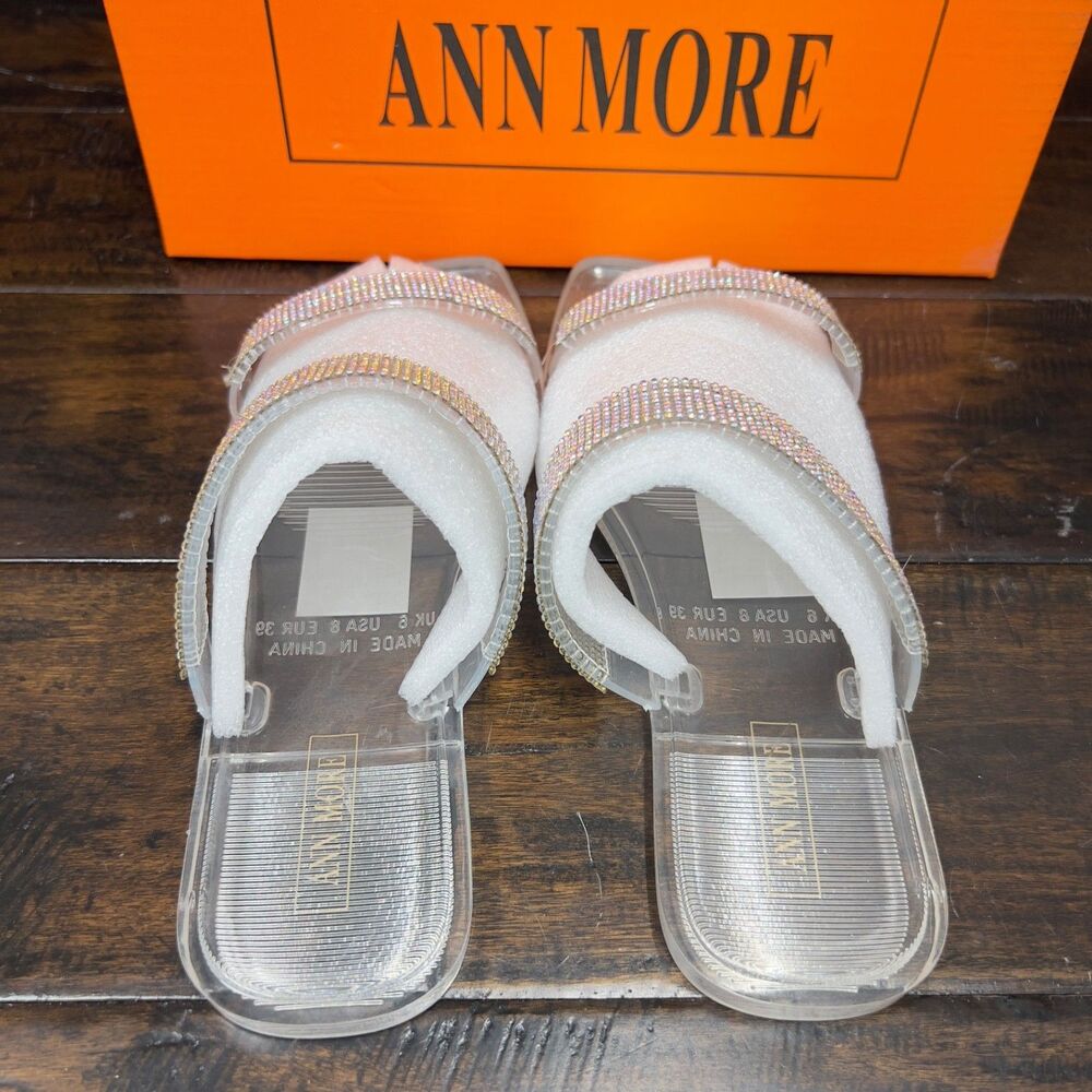 ANN MORE Carson Rhinestone Clear Slide Sandals Women's Size 8 EU 39 Bling Sparkl - Picture 4 of 10